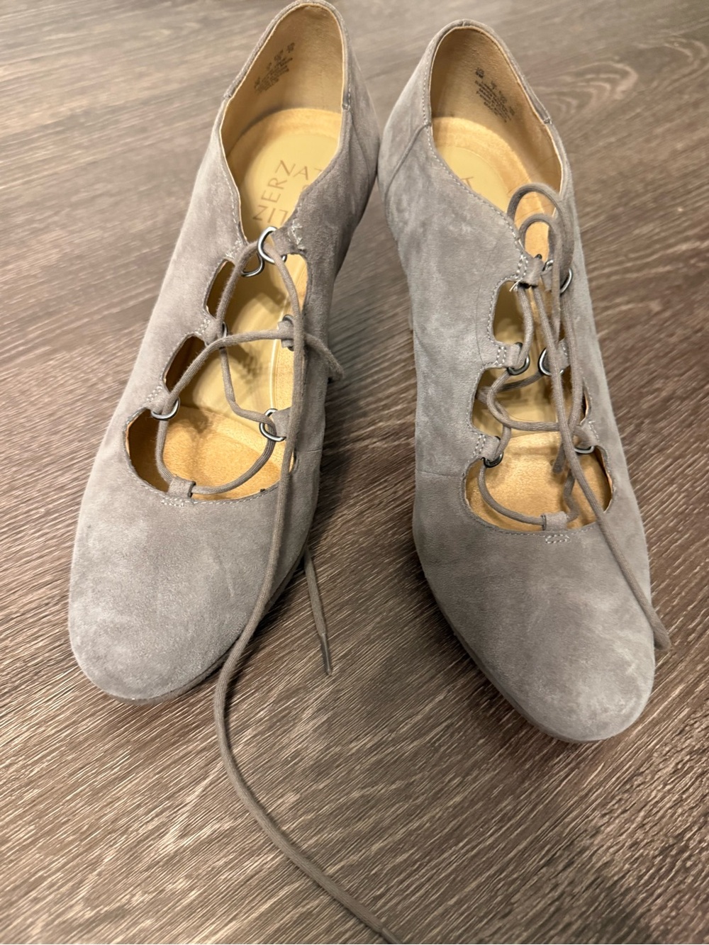 Naturalizer Gray Suede Lace-Up Cutout Heels